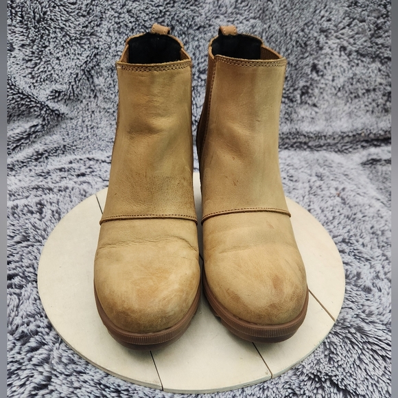 SOREL Joan of Arctic Wedge II Camel Tan Chelsea Leather Boots Women’s Size 7.5 - Picture 3 of 9